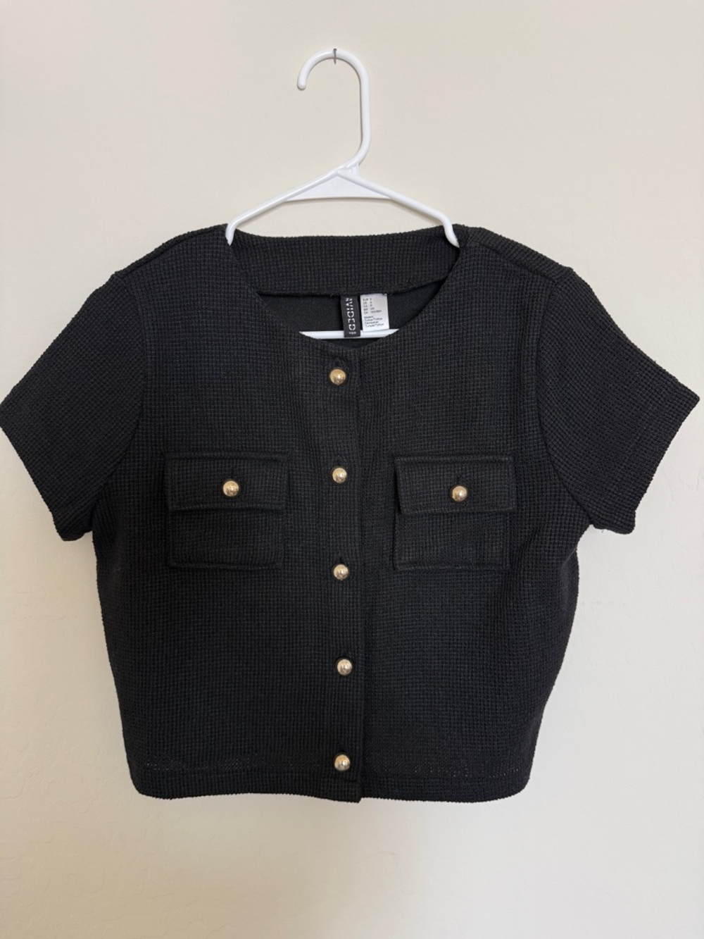 H&M Black Short-Sleeve Knit Cardigan with Gold Buttons